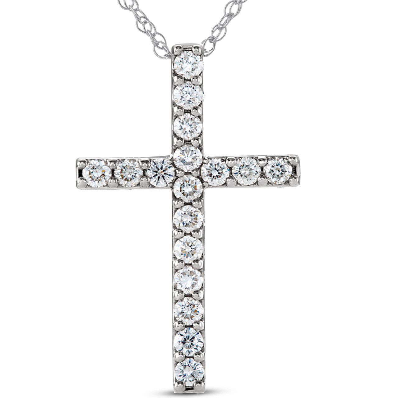 3/4Ct Lab Grown Diamond Cross Pendant 14k White Gold 18" Necklace 1 1/4" (HI/SI) (G-H, SI)