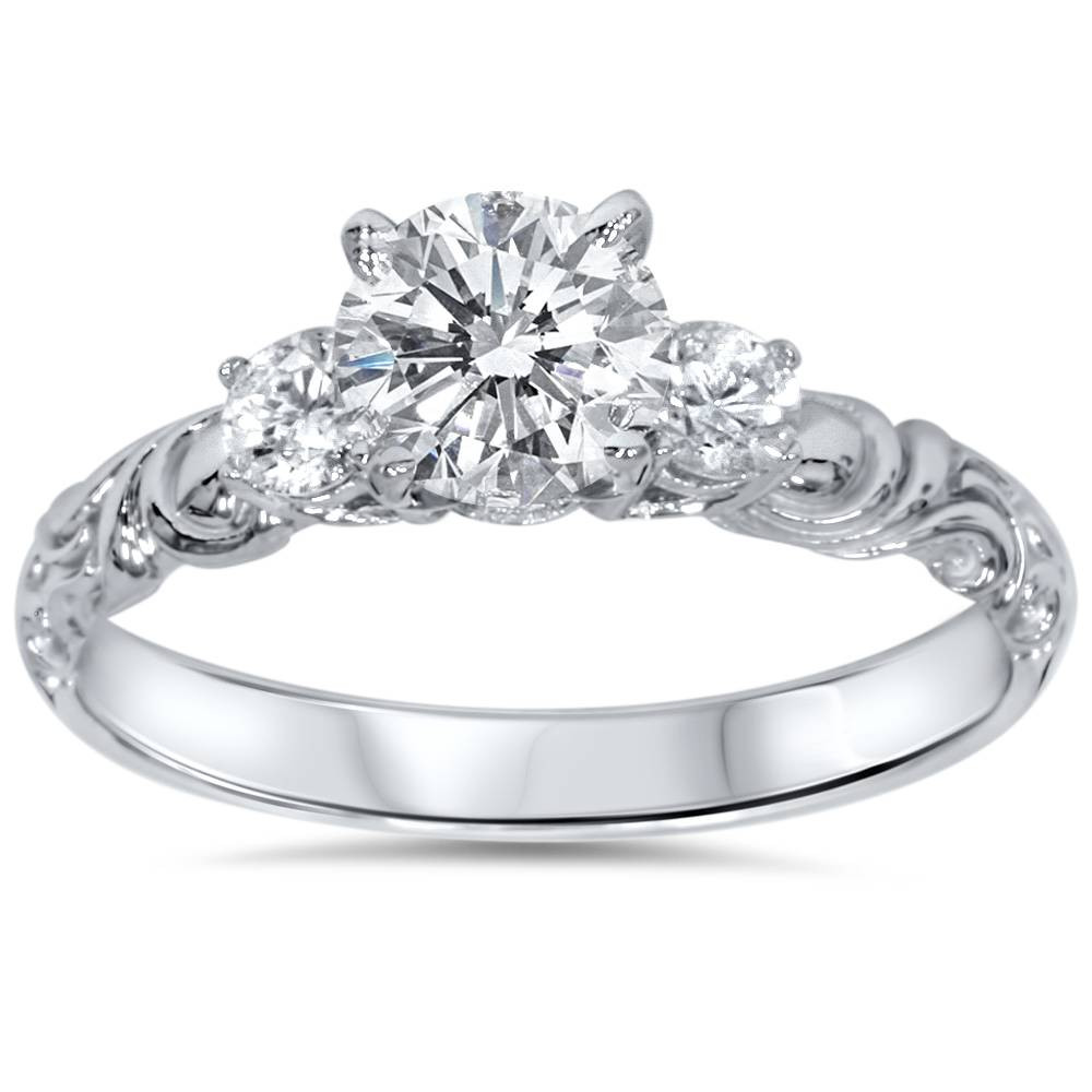 3 4ct Vintage 3 Stone Diamond Engagement Ring 14k White Gold