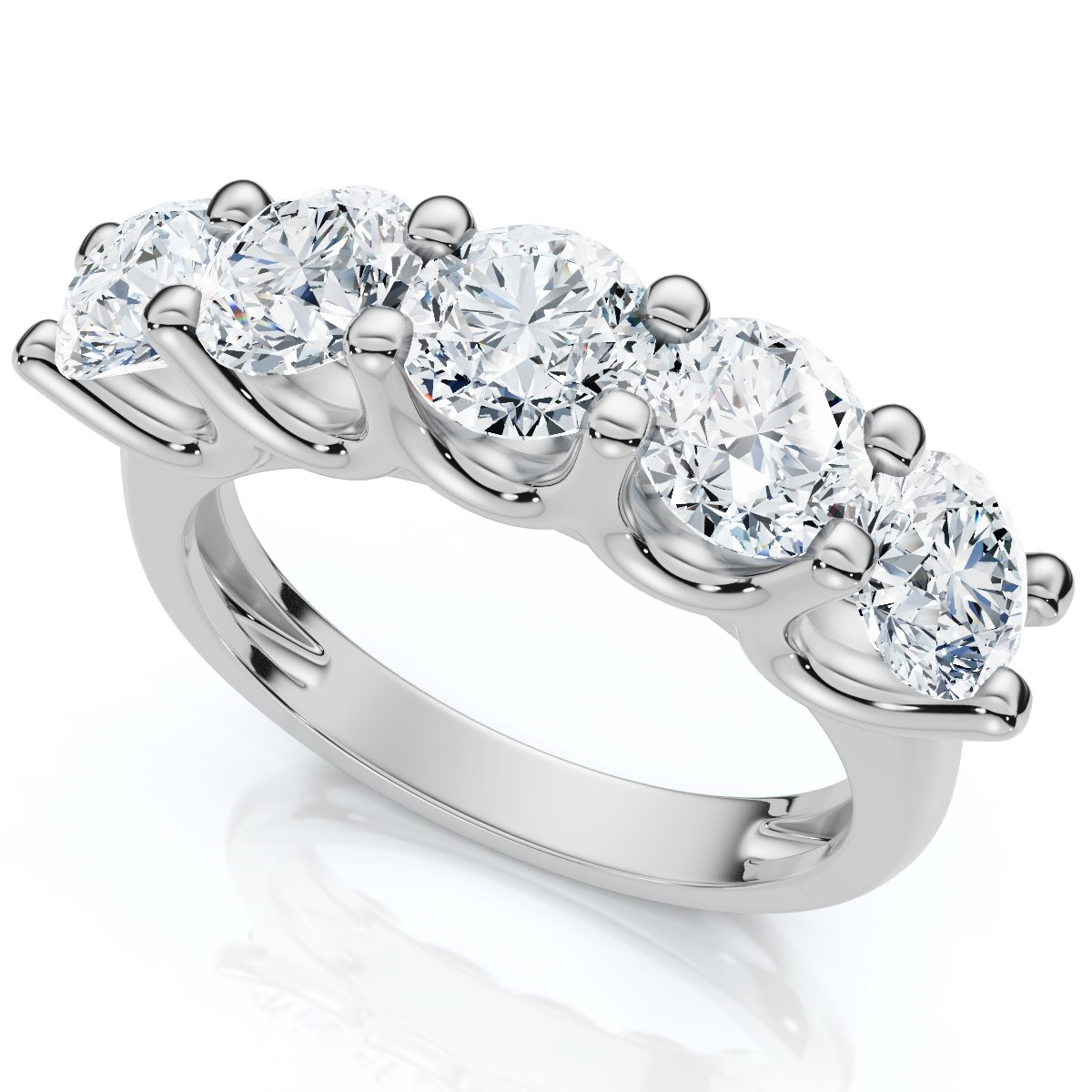 1 1/2 Ct EX3 Lab Grown Diamond Five Stone Wedding Ring 14k White Gold EX3 Lab Grown (G-H, SI)