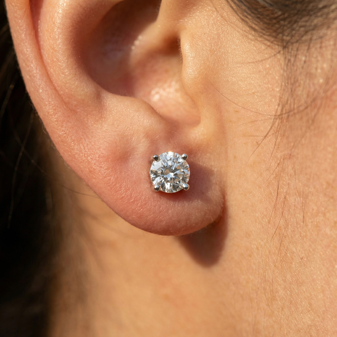 3/4 Ct Diamond Screw Back Studs 14k White Gold Lab Grown Eco Friendly