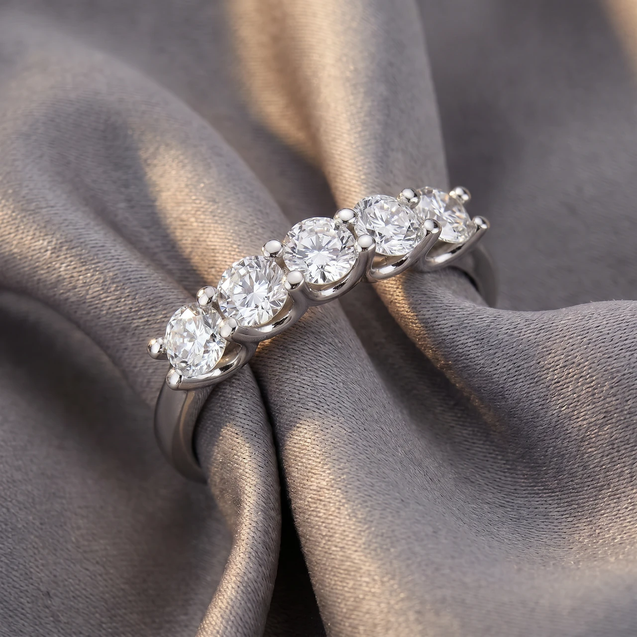 1 Ct Five Stone EX3 Lab Grown Diamond Wedding Ring 14k White Gold EX3 Lab Grown (G-H, SI)