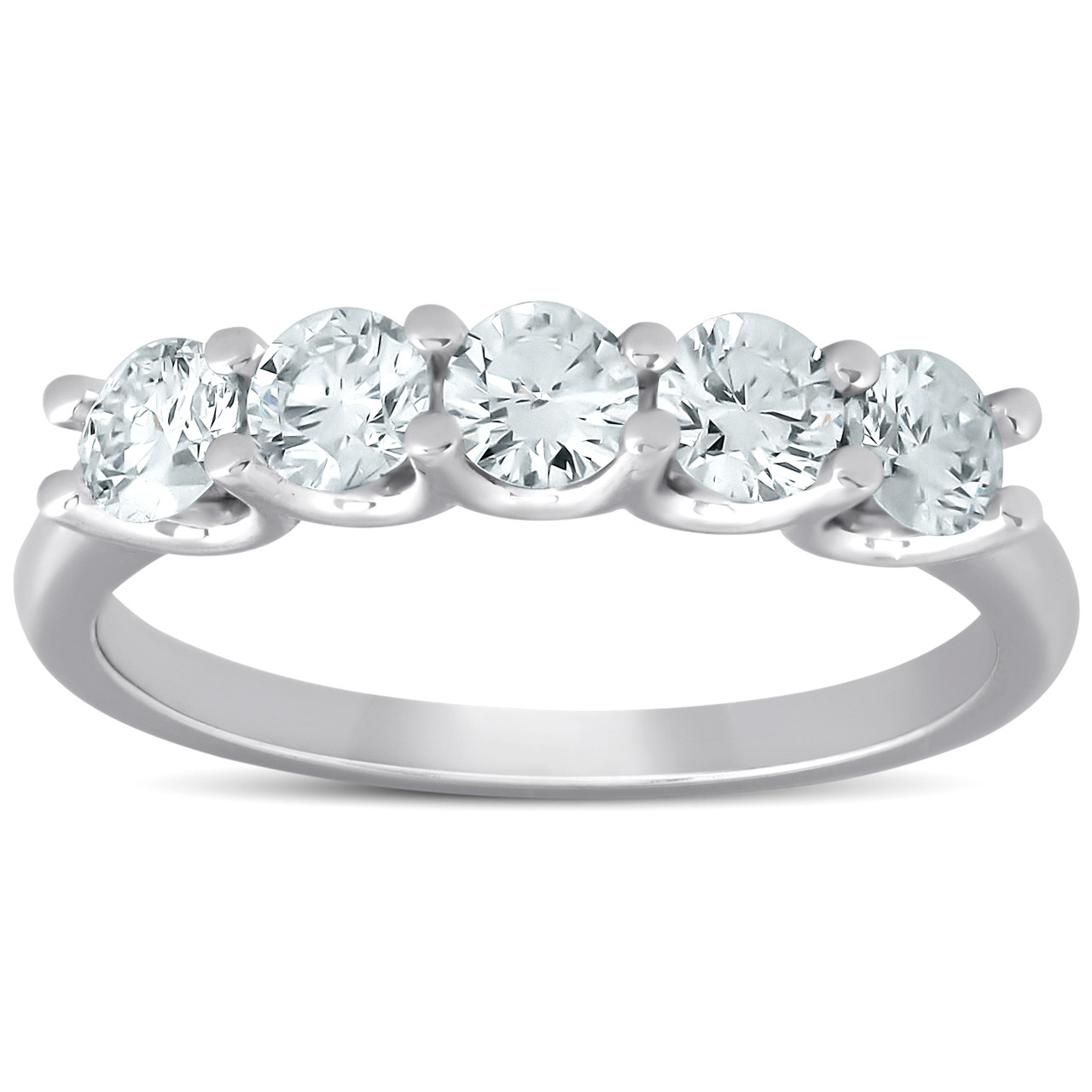1 Ct Five Stone EX3 Lab Grown Diamond Wedding Ring 14k White Gold EX3 Lab Grown (G-H, SI)