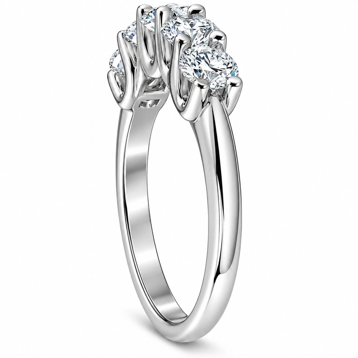1 Ct Five Stone EX3 Lab Grown Diamond Wedding Ring 14k White Gold EX3 Lab Grown (G-H, SI)