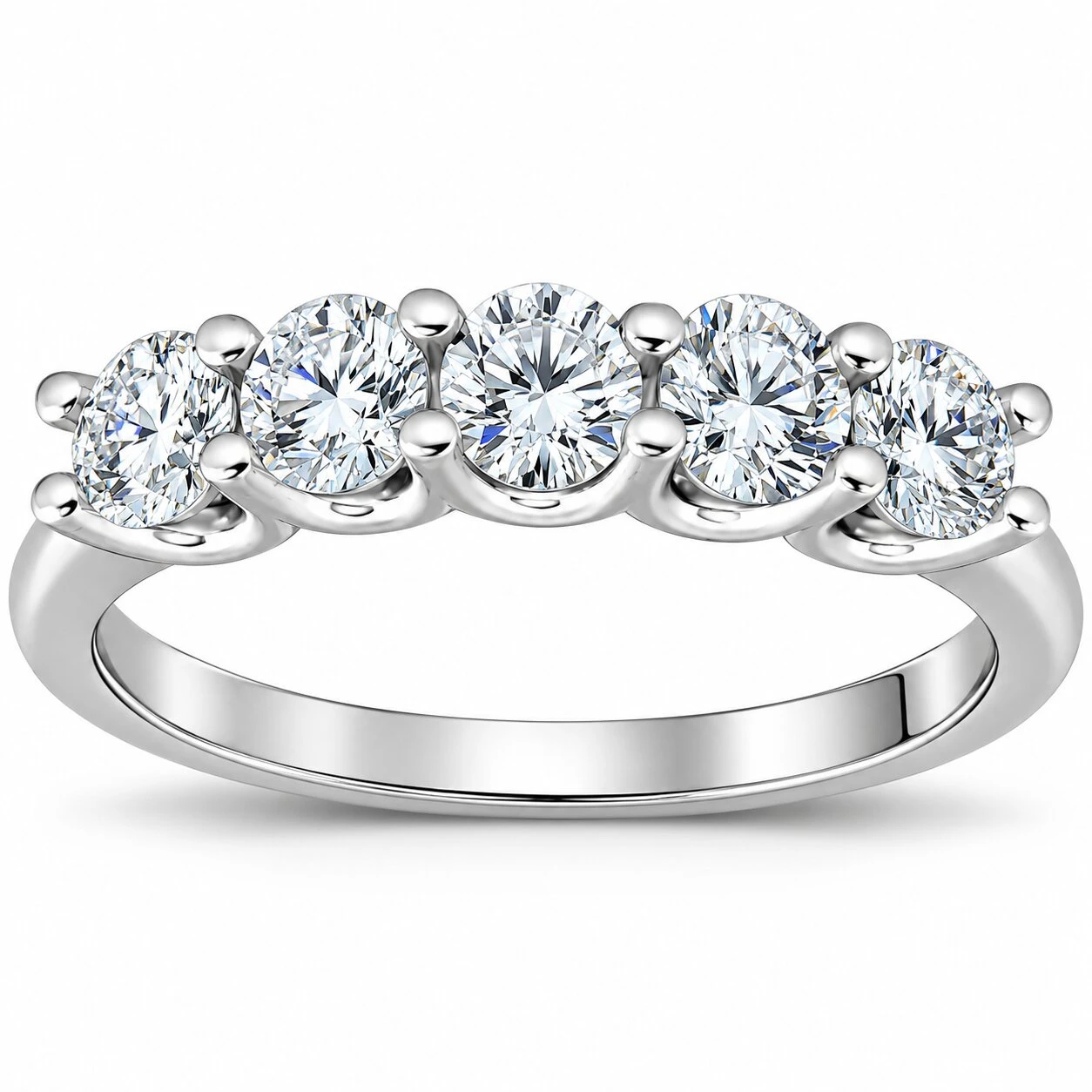 1 Ct Five Stone EX3 Lab Grown Diamond Wedding Ring 14k White Gold EX3 Lab Grown (G-H, SI)