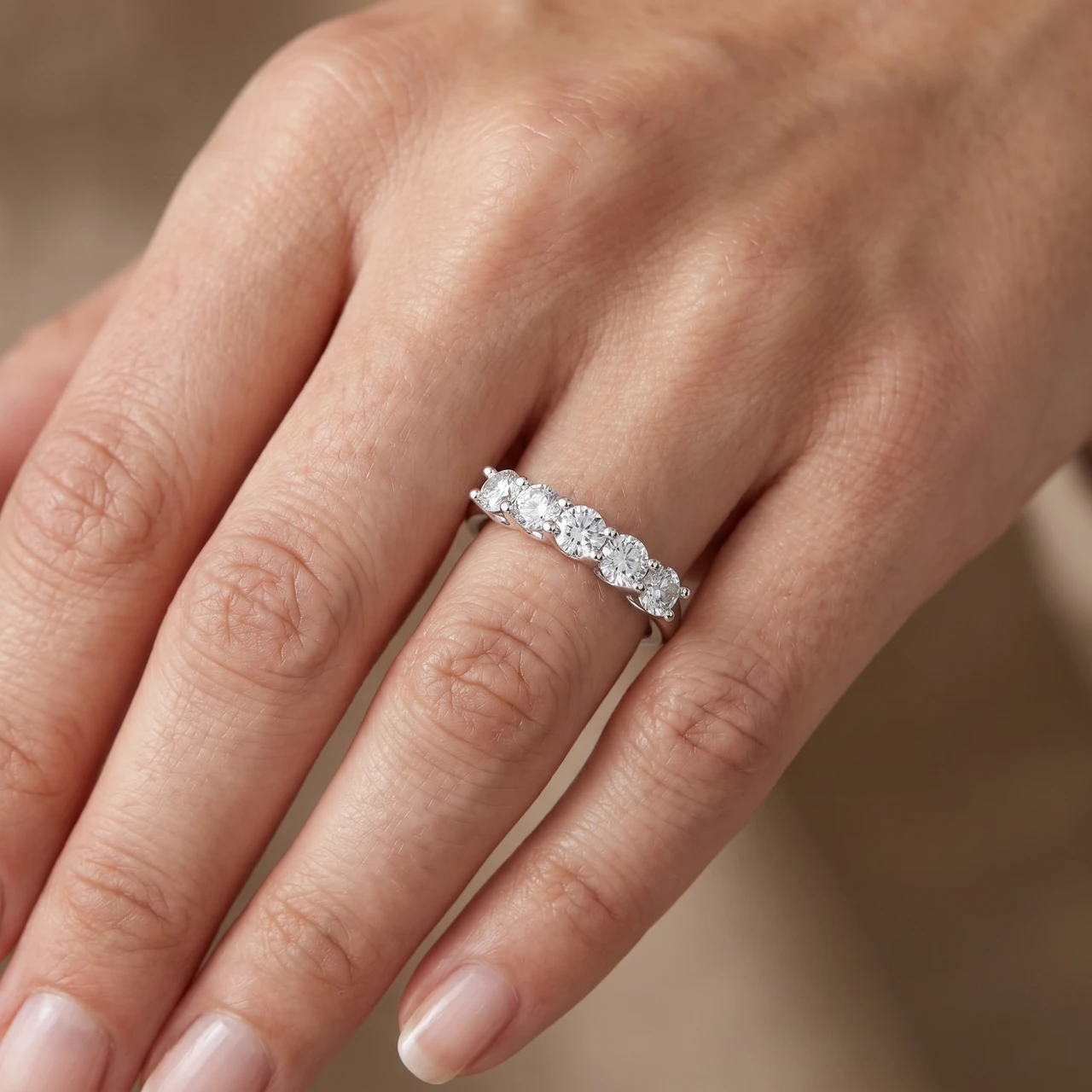 1 Ct Five Stone EX3 Lab Grown Diamond Wedding Ring 14k White Gold EX3 Lab Grown (G-H, SI)