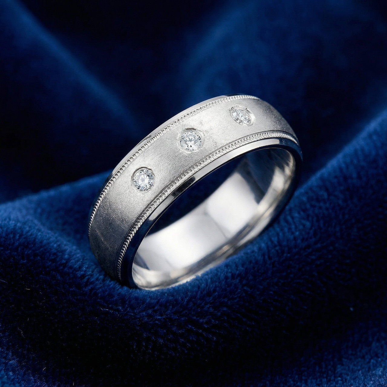 Hammered Diamond 6mm Wedding Band 10K White Gold (G-H, SI)