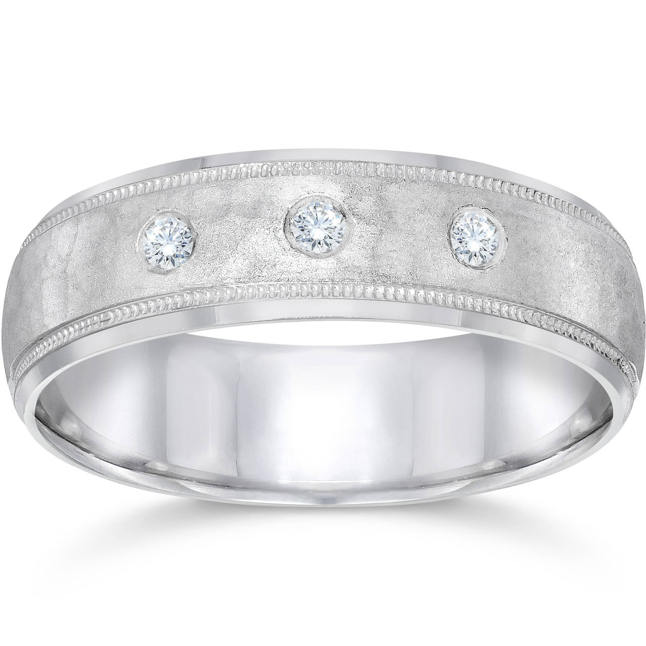 Hammered Diamond 6mm Wedding Band 10K White Gold (G-H, SI)