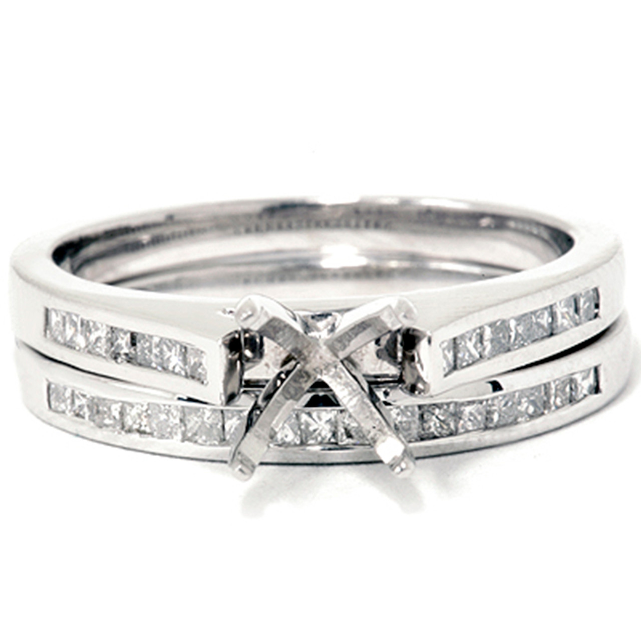 7/8ct Princess Cut Diamond Semi Mount Engagement Wedding Ring Set 14K ...