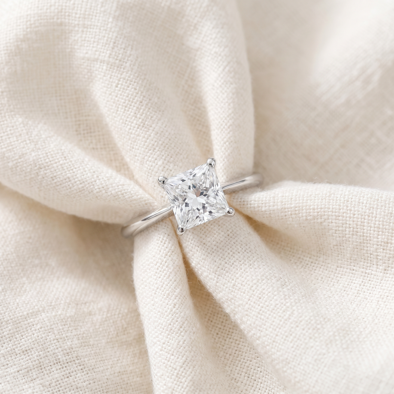 Certified 1.50 Ct Princess Cut Lab Diamond Solitaire Engagement Ring White Gold (F-G, VS)