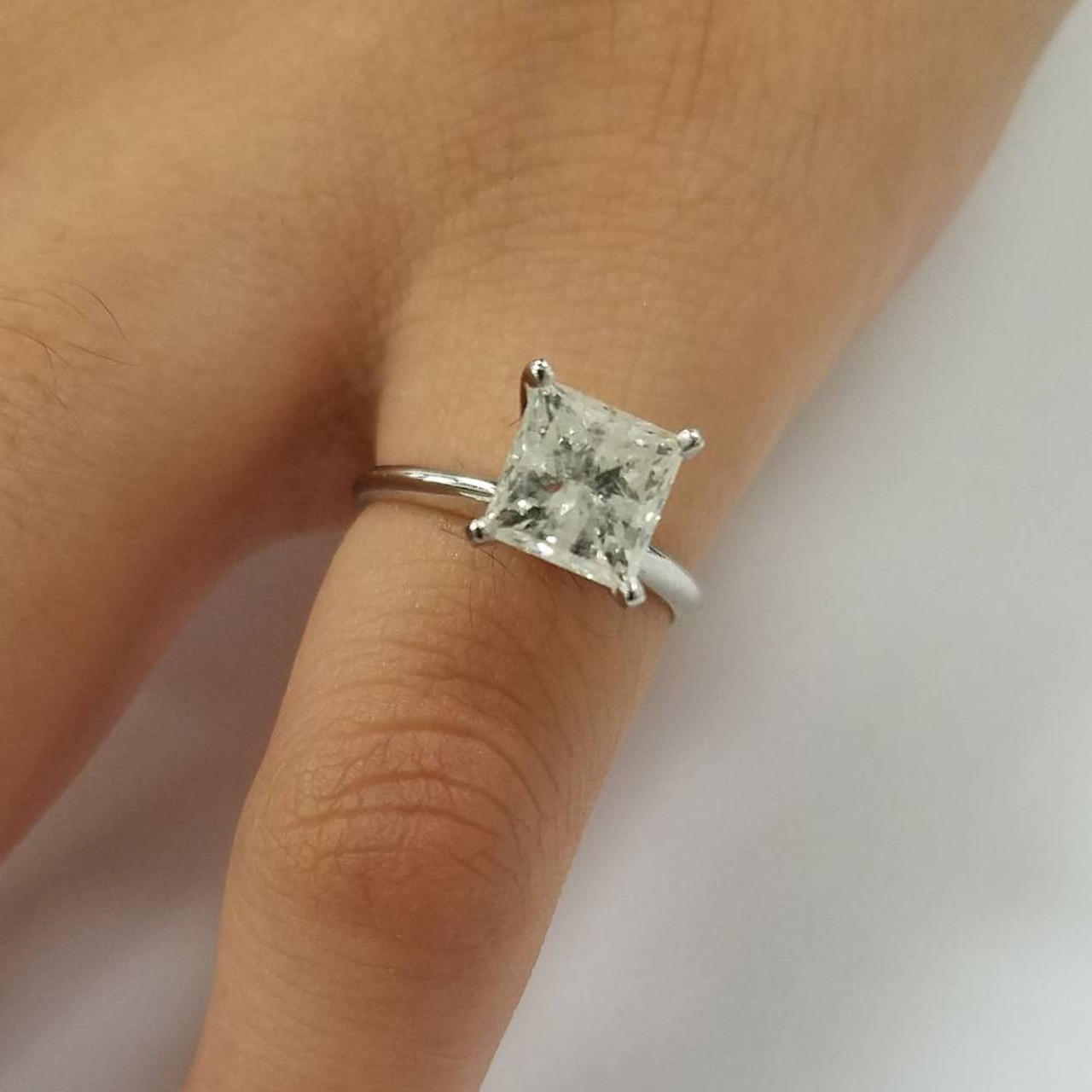 2.01 Ct Princess Cut Euro Shank Diamond Engagement Ring Solid 14k White Gold 