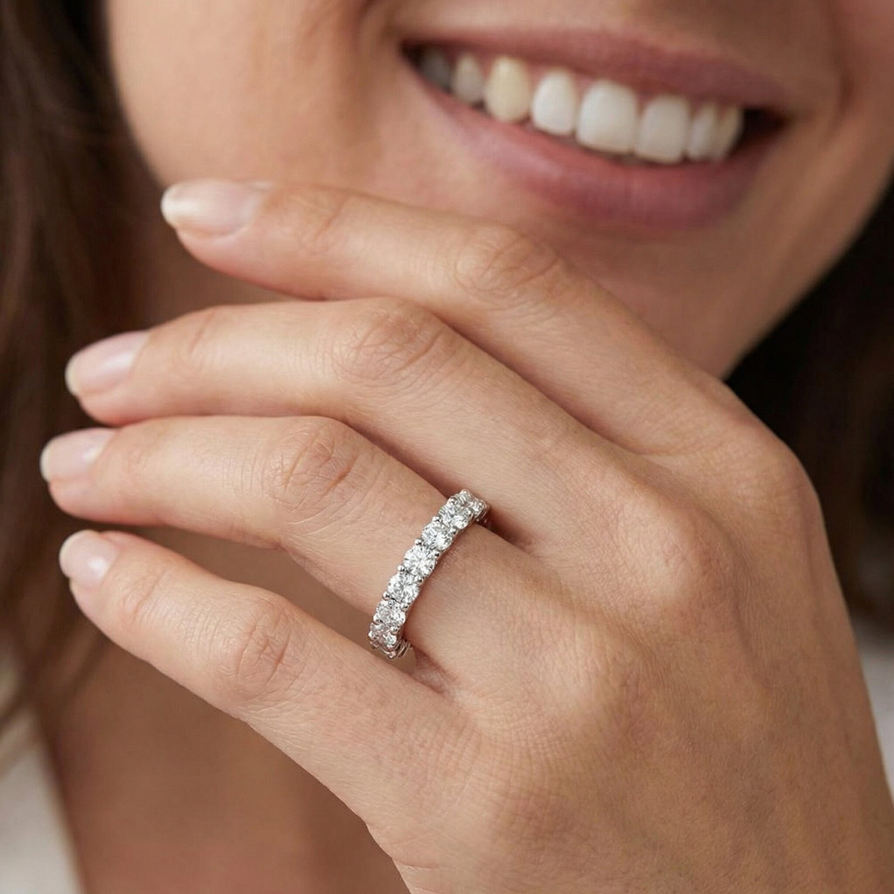 2 Ct Diamond Eternity Ring 14k White Gold Womens Stackable Wedding Band (G-H, I1)
