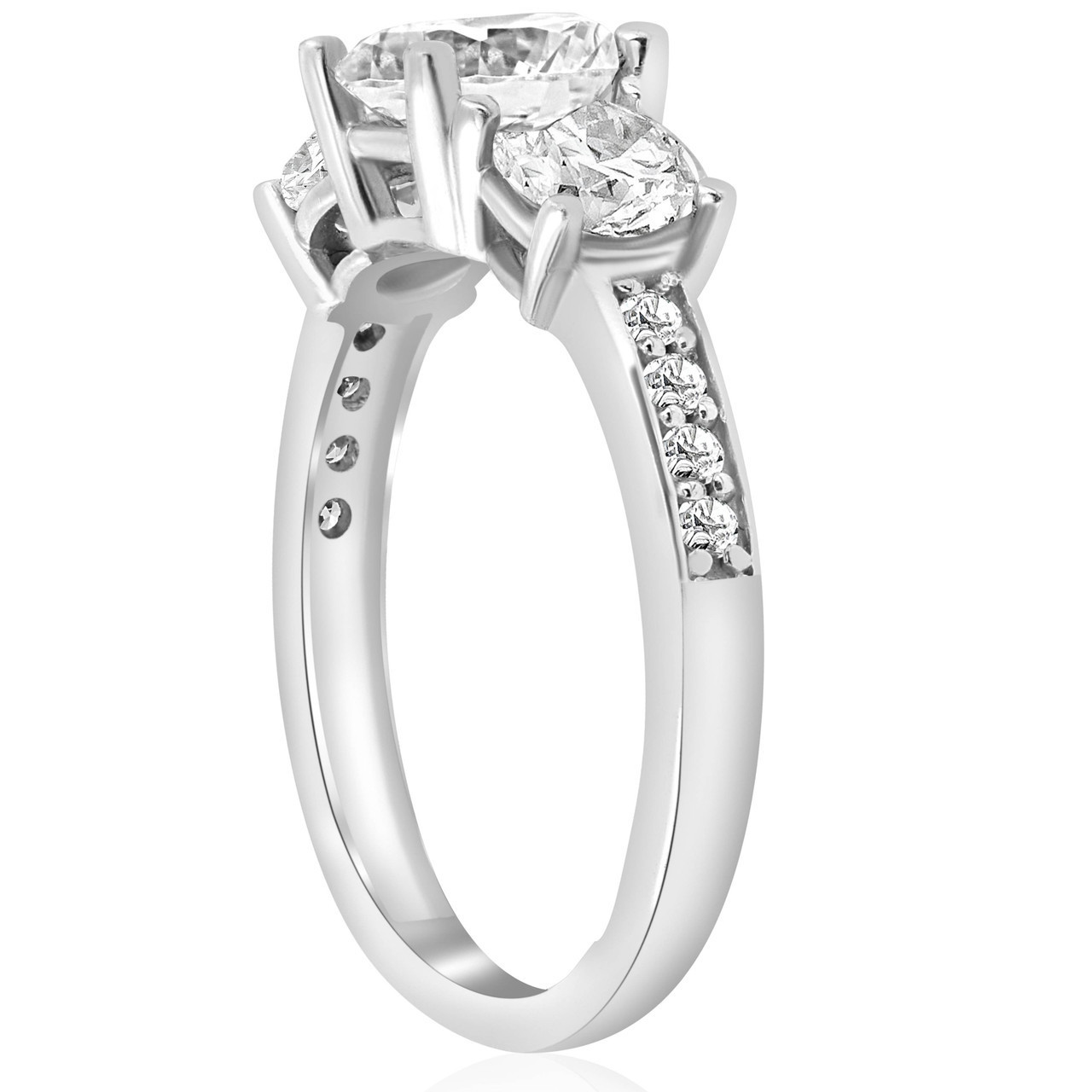 2 Ct TWD Three Stone Diamond Engagement Ring 14k White Gold Anniversary Band (G-H, I1)