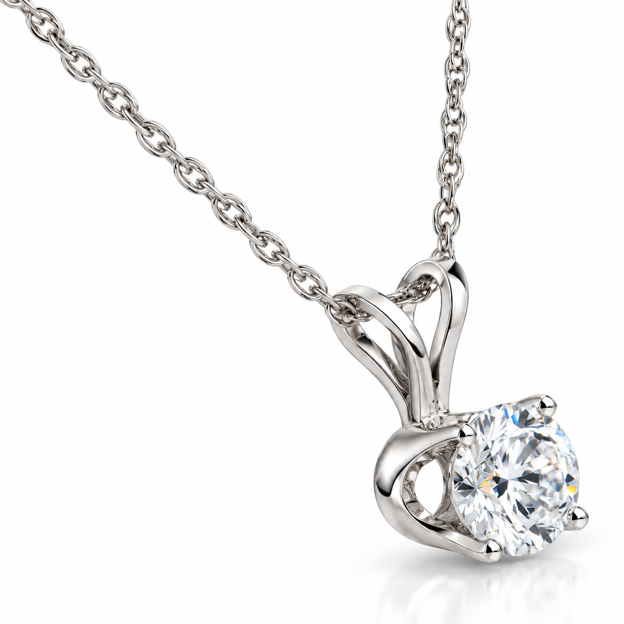 2 Cttw Round Cut Diamond Solitaire Necklace & Screw Back Stud Earrings Set 14K White Gold (I-J, I2-I3)