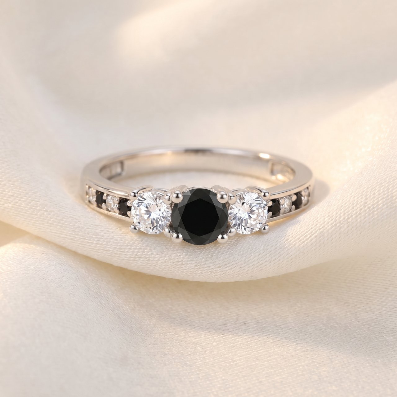 1 1/4CT Black & White Diamond Engagement 3-Stone Ring 10K White Gold (H-I, I1)