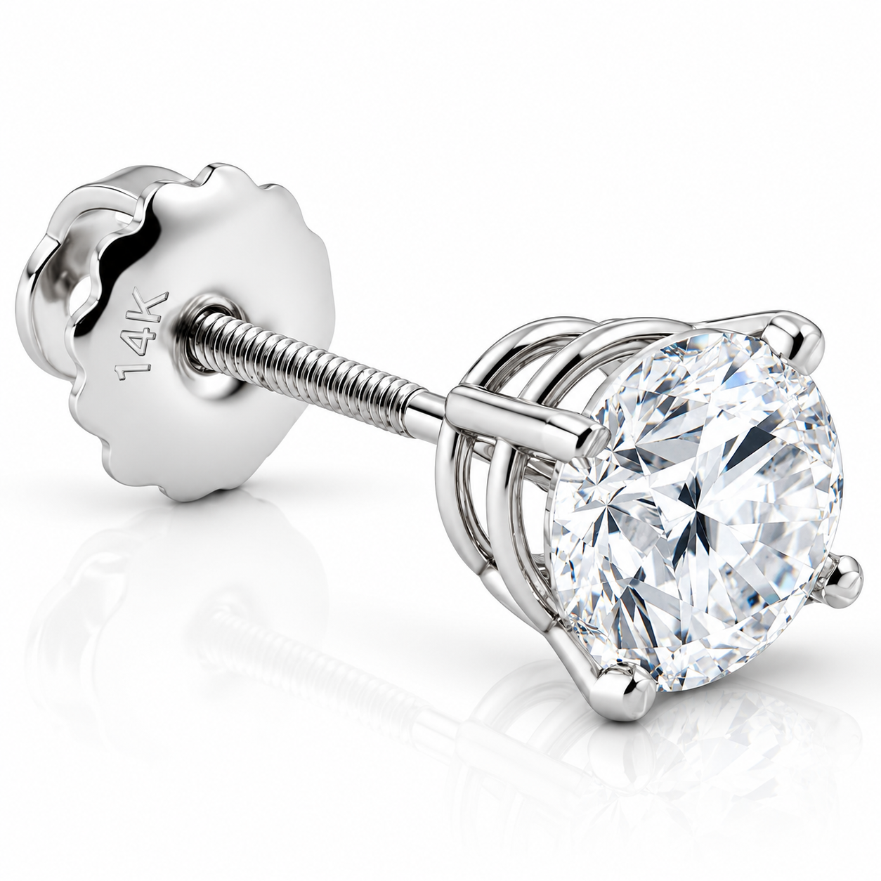 1/3ct Diamond Screw Back 14k White Gold Single Stud Earring (H-I, )