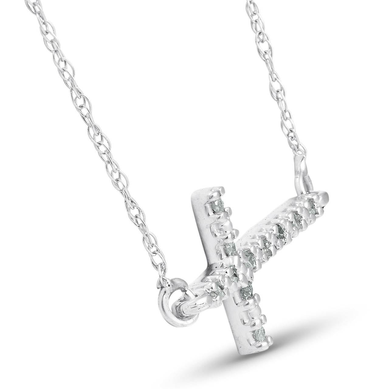 Diamond Sideways Cross 14K White Gold 3/4" Wide (G-H, I1)