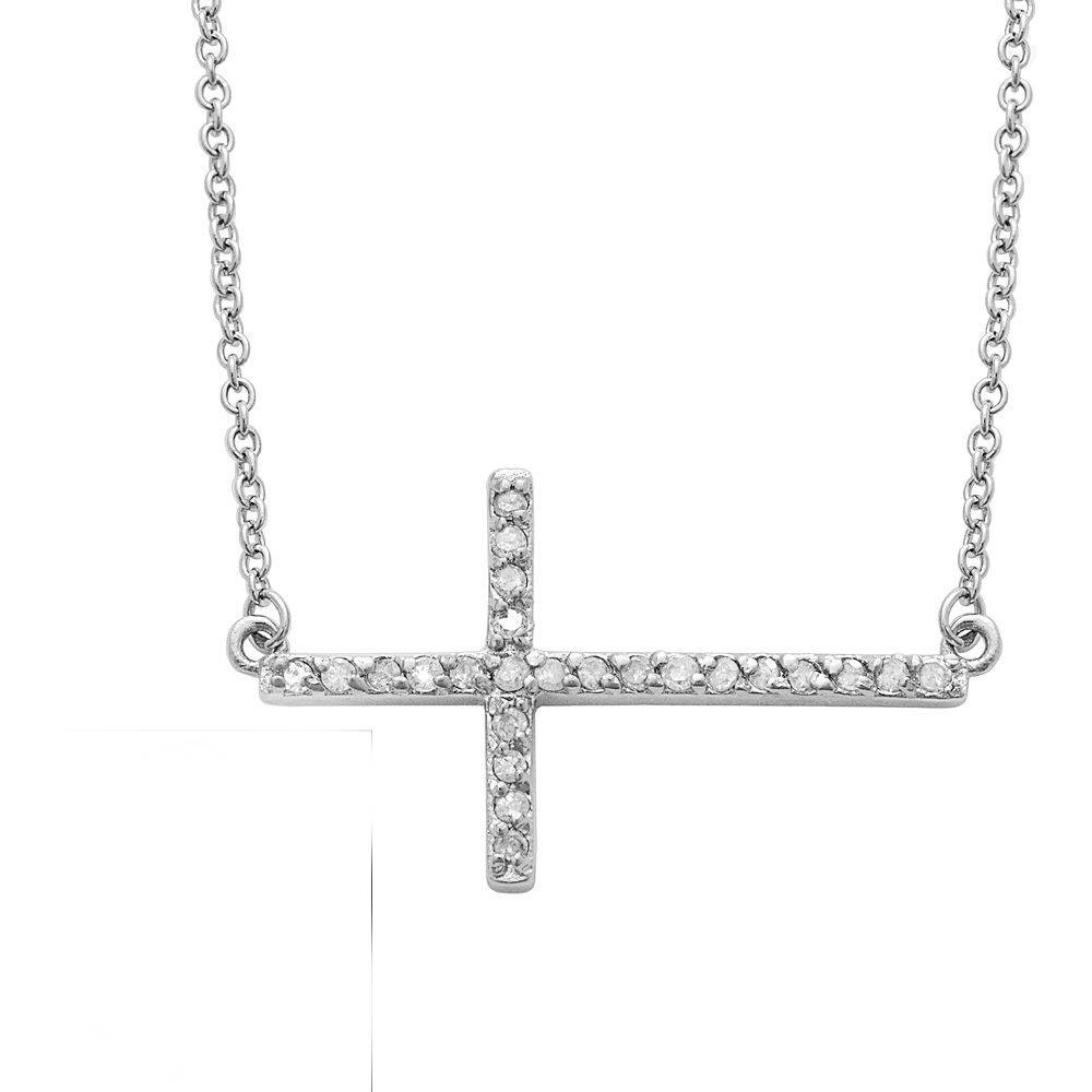 Diamond Sideways Cross 14K White Gold 3/4" Wide (G-H, I1)
