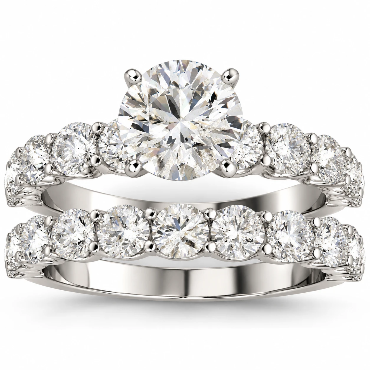 2 1/2 Ct Diamond Round Cut Engagement Ring Matching Wedding Band 14k White Gold (H-I, I1)