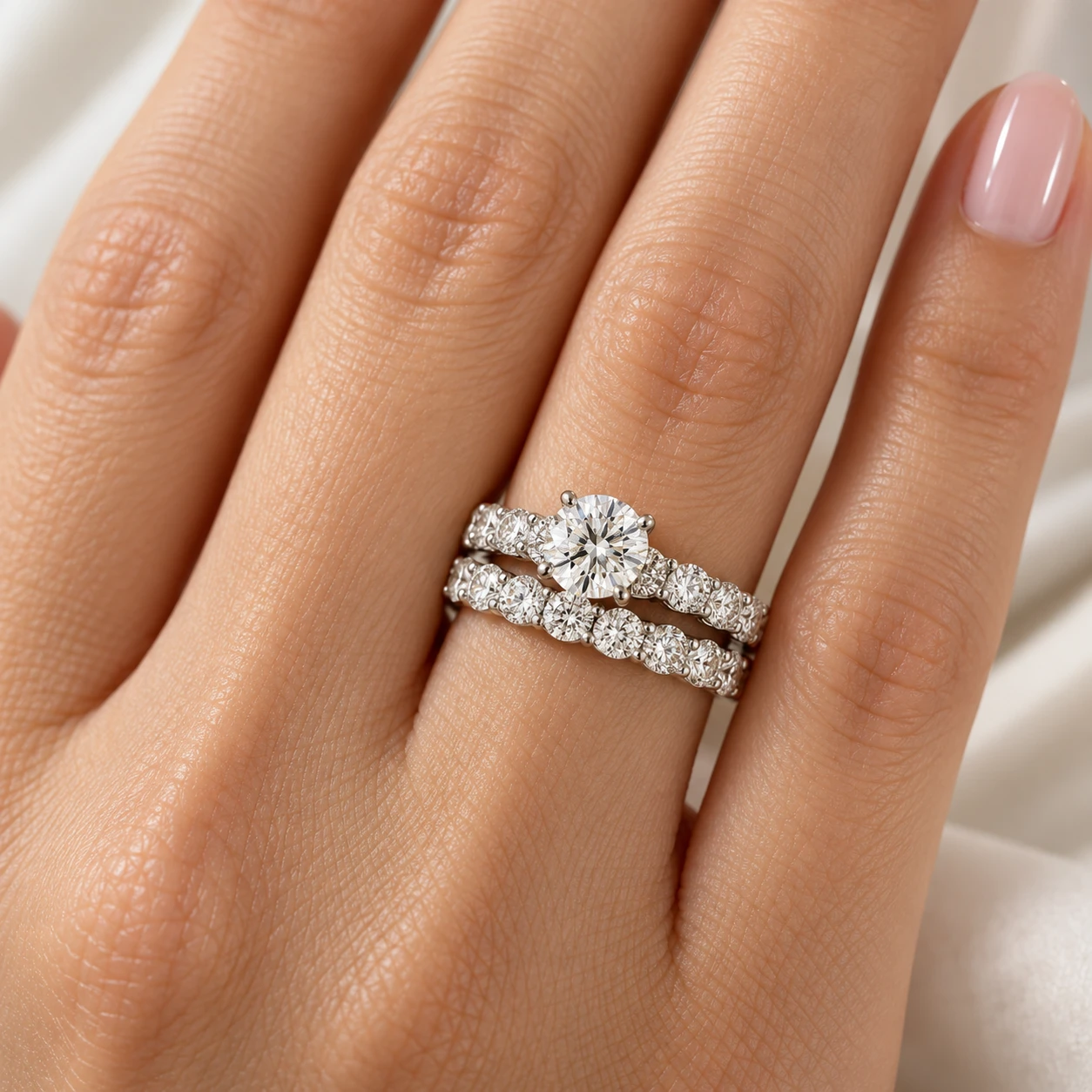 2 1/2 Ct Diamond Round Cut Engagement Ring Matching Wedding Band 14k White Gold (H-I, I1)