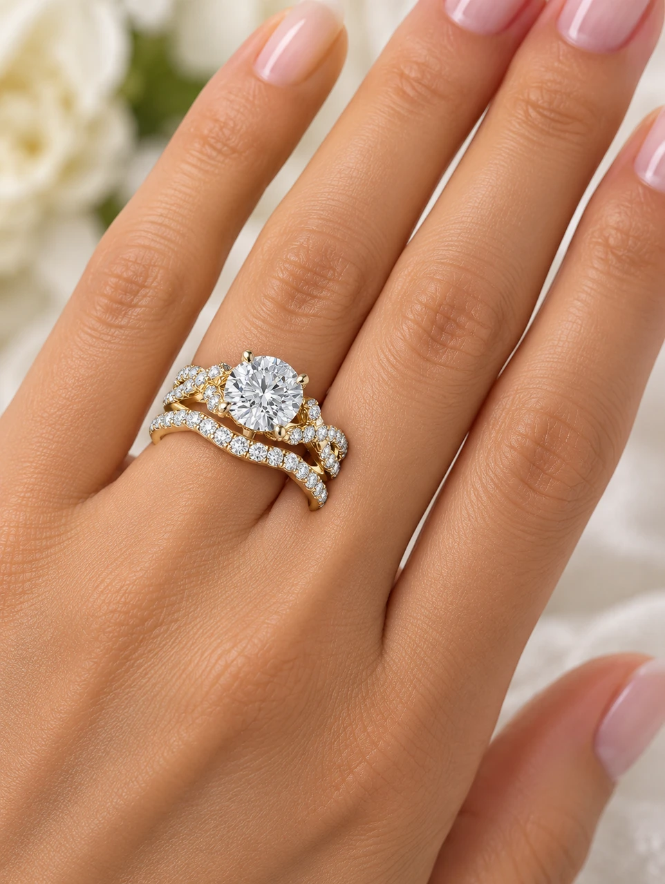 1 1/4 Ct Diamond Engagement Ring Wedding Band Set 14k Yellow Gold (H-I, I1)
