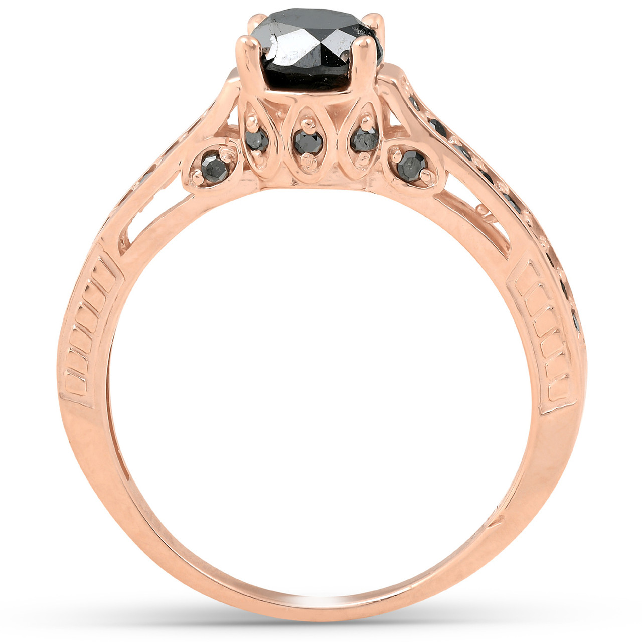 1 1/4ct Vintage Round Cut Black Diamond Engagement Ring 14K Rose Gold (Black, )