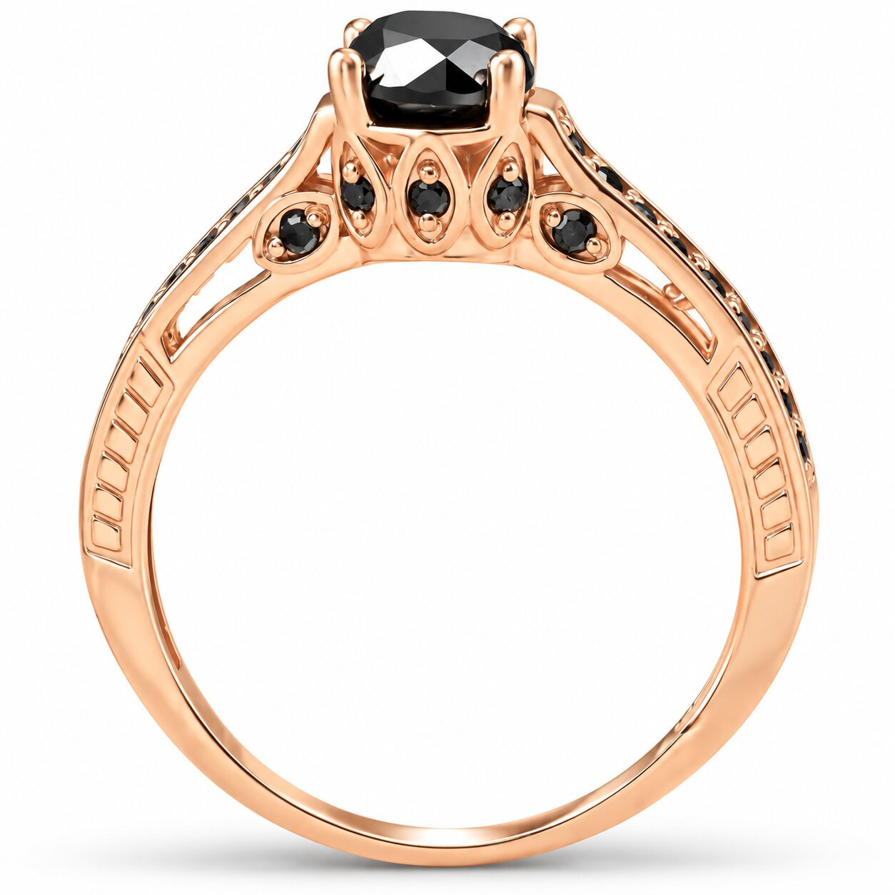 1 1/4ct Vintage Round Cut Black Diamond Engagement Ring 14K Rose Gold (Black, )