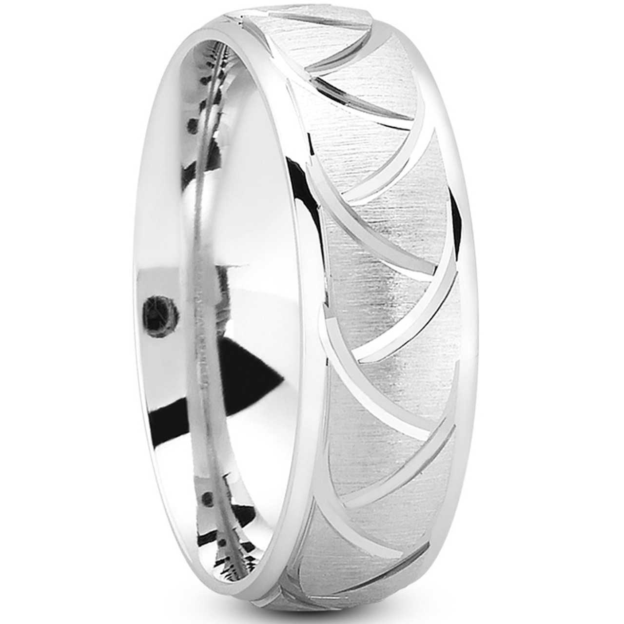 7mm Mens Swiss Cut Brushed Comfort Fit Wedding Band 14k White