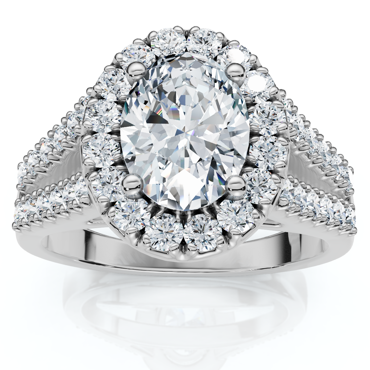 1 1/2Ct Oval (1ct Center) Diamond Halo Engagement Ring Lab Grown 14k White Gold (F-G, VS)
