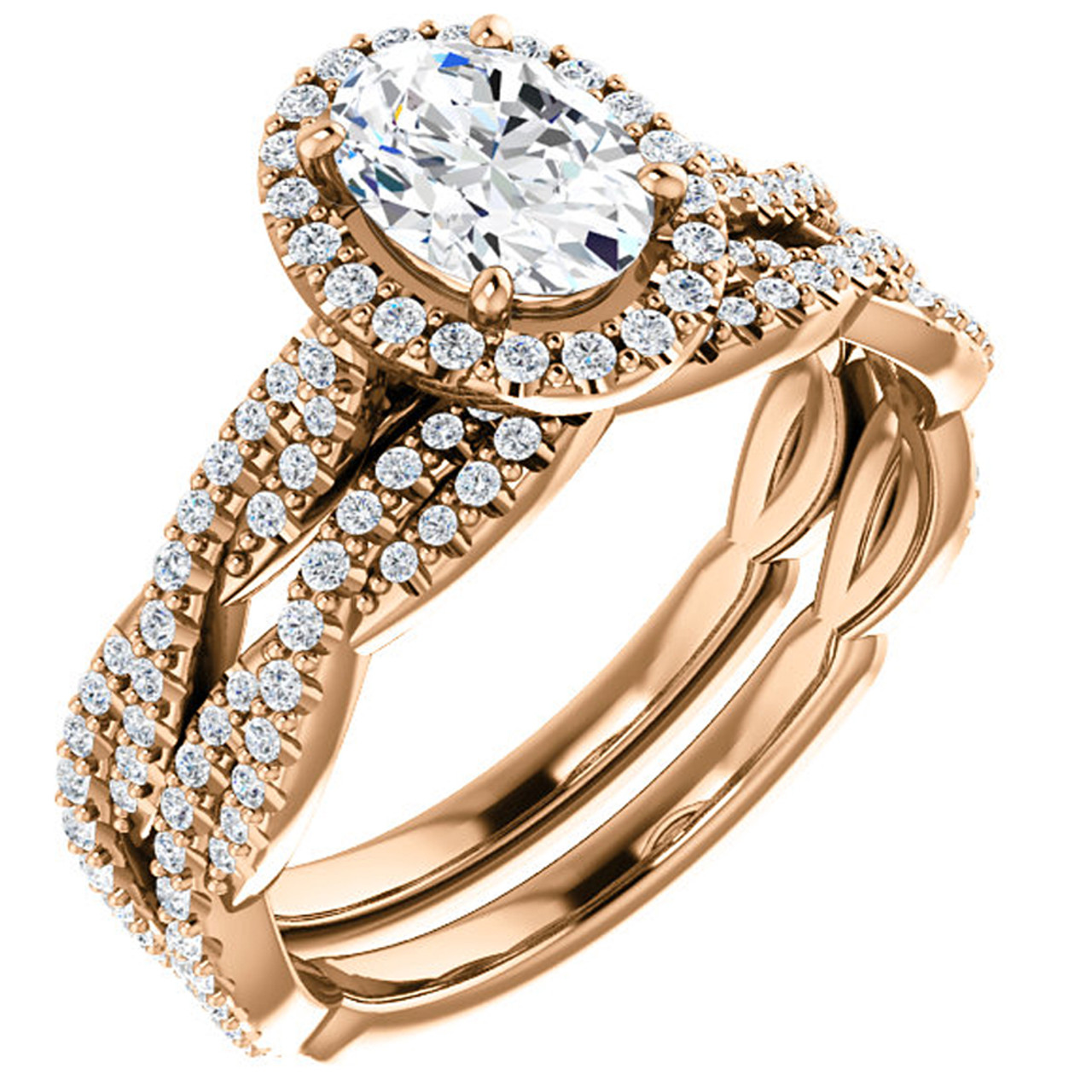 1 1/2 Ct Oval Halo Diamond Infinity Engagement Wedding Ring 14k Rose Gold