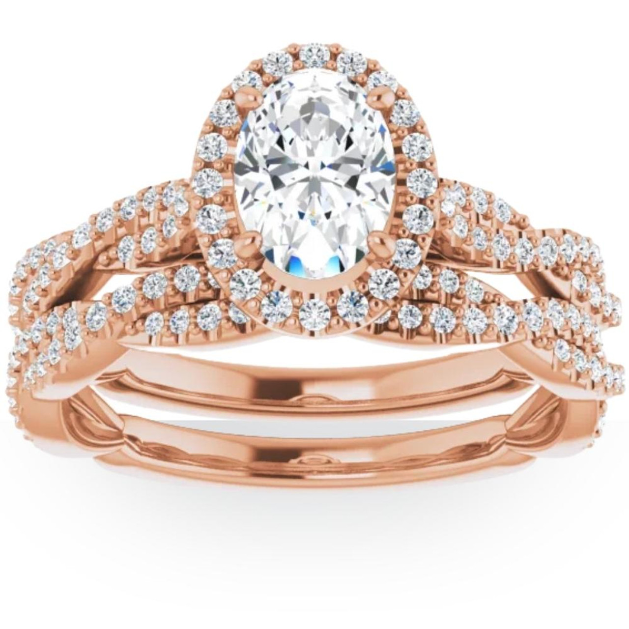 1.5 ctw Oval Halo Engagement Ring - Rose Gold 9