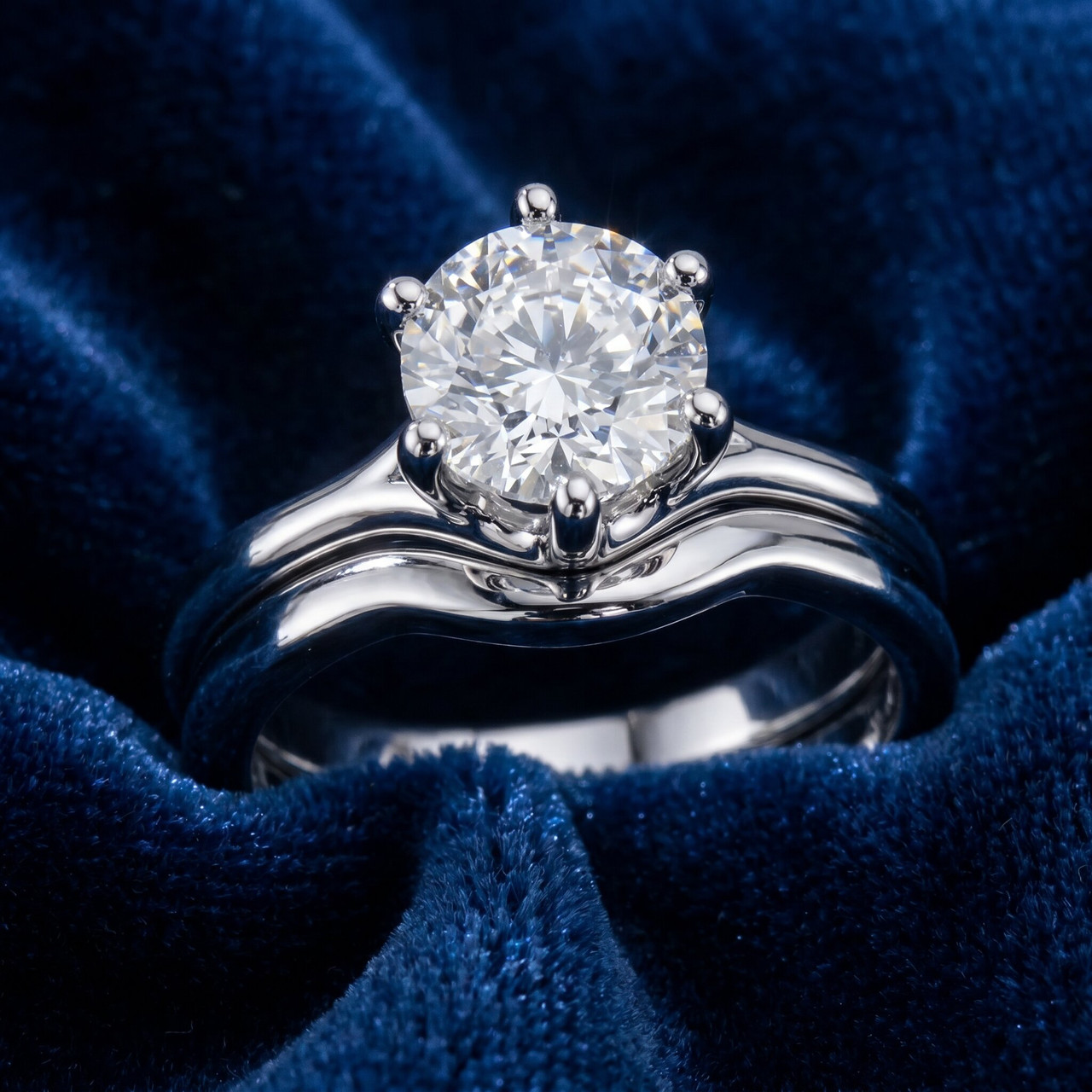 1Ct Diamond Engagement Ring Wedding Plain Band Set 14k White Gold Lab Grown (G-H, VS)