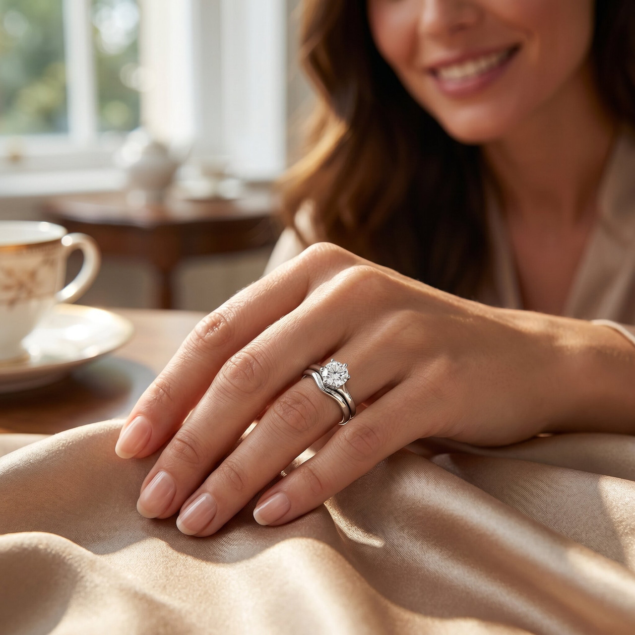 1Ct Diamond Engagement Ring Wedding Plain Band Set 14k White Gold Lab Grown (G-H, VS)