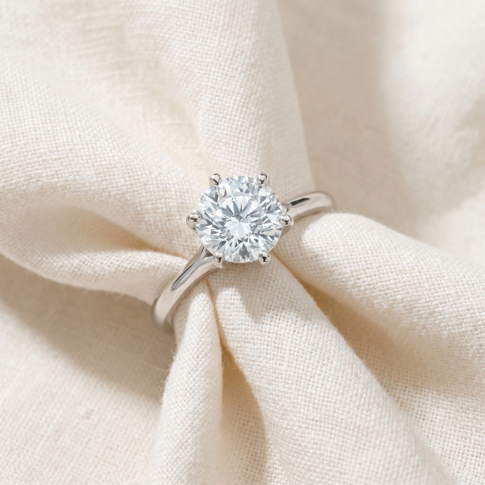 1 Ct Round Diamond Engagement Six Prong Solitaire Ring White Gold Lab Grown (G-H, VS)