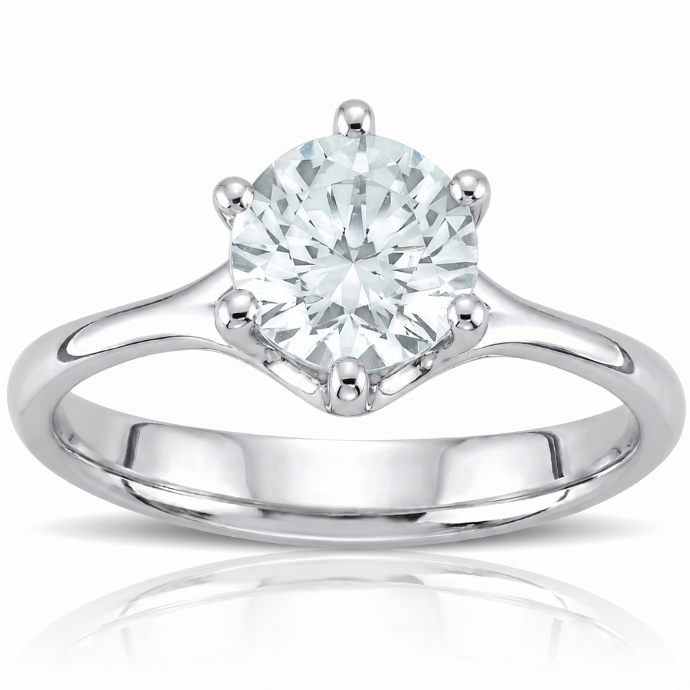 1 Ct Round Diamond Engagement Six Prong Solitaire Ring White Gold Lab Grown (G-H, VS)