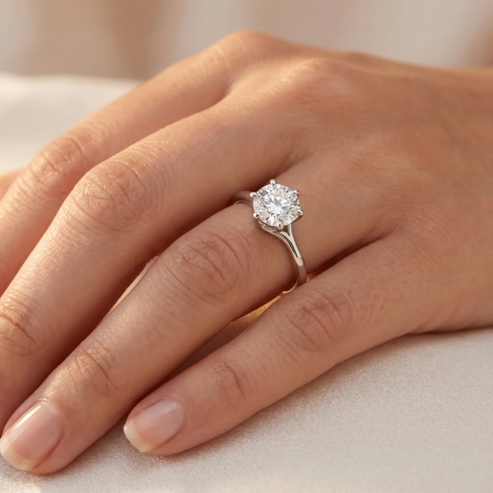 1 Ct Round Diamond Engagement Six Prong Solitaire Ring White Gold Lab Grown (G-H, VS)