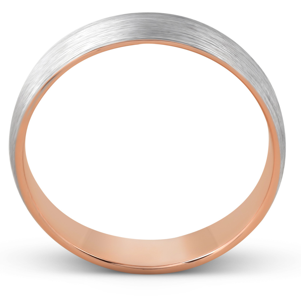 Brushed Rose Gold Two Tone Mens 5MM Dome Wedding Band Plain Polished Ring 10k