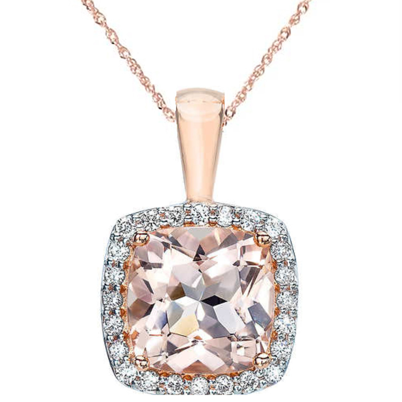 1 1/10ct Morganite Cushion Halo Diamond 