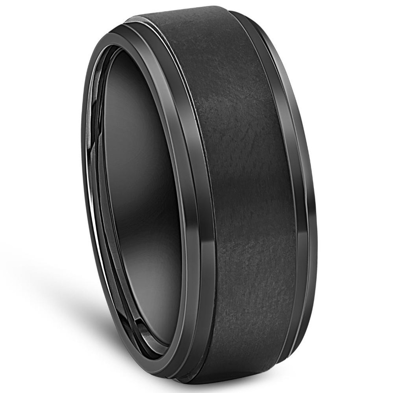 Black Titanium Mens Comfort Fit Brushed Beveled Polished Edge