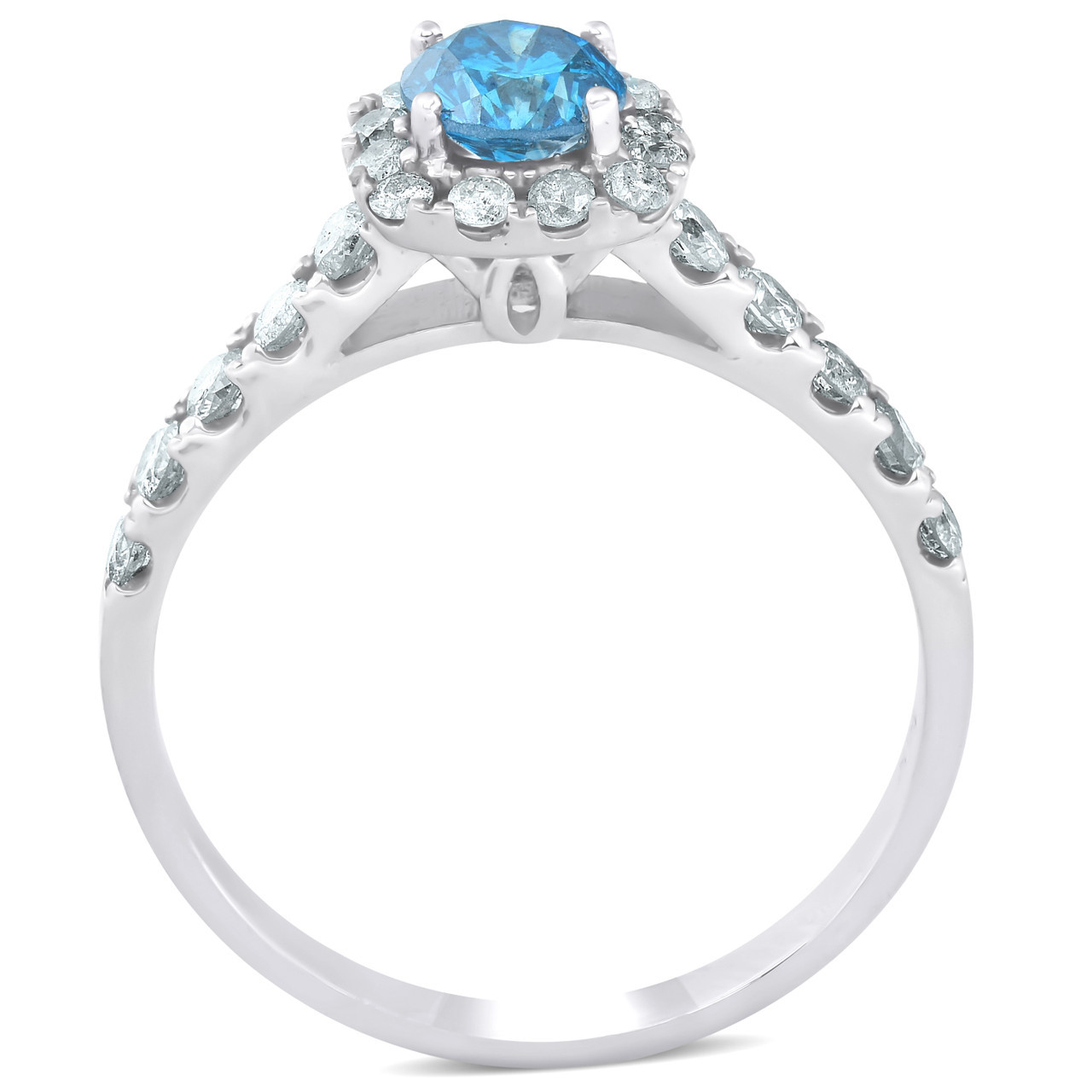 1 Ct Blue Diamond Cushion Halo Engagement Ring 14k White Gold (H-I, I1)