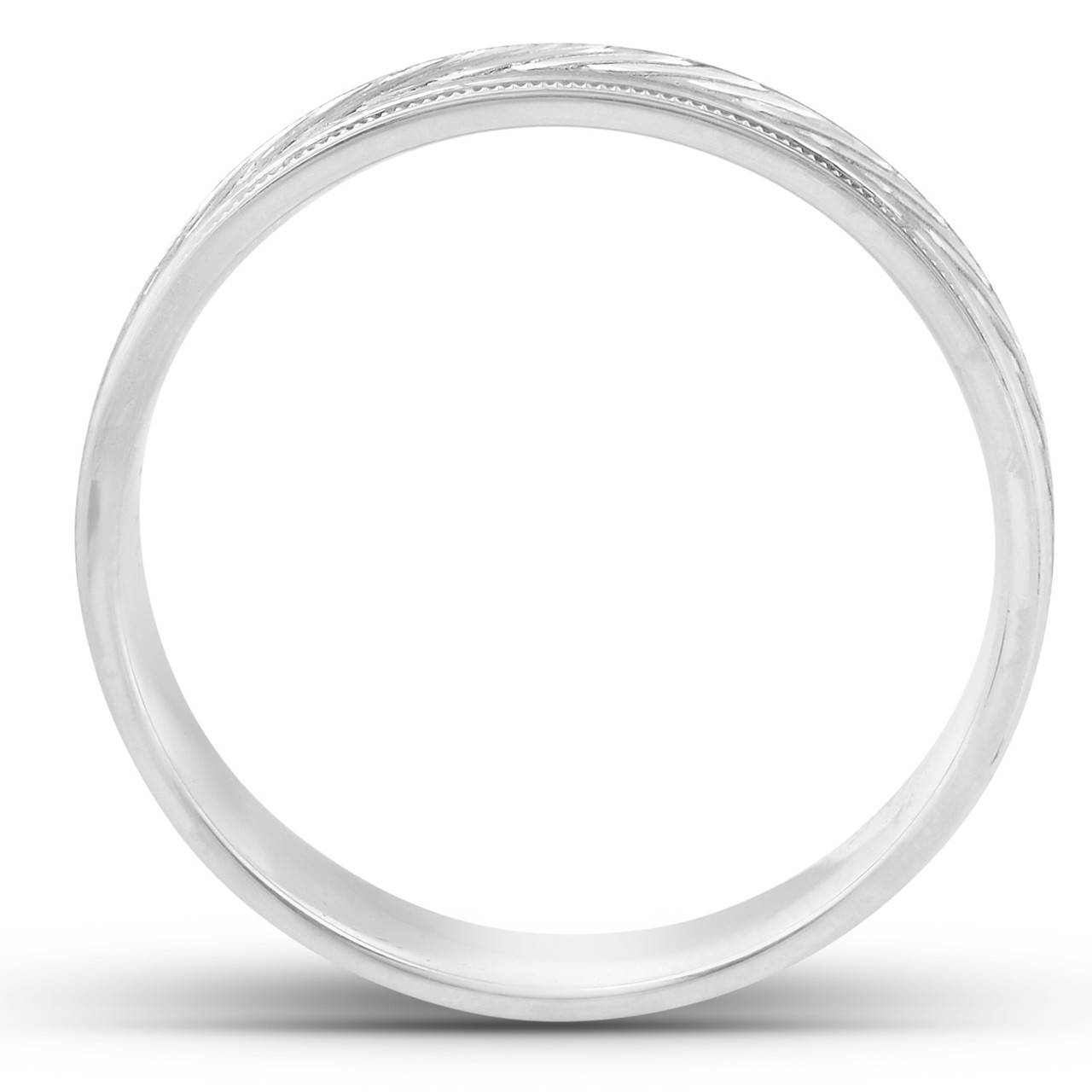 14k White Gold 5mm Flat Mens Hand Carved Wedding Band