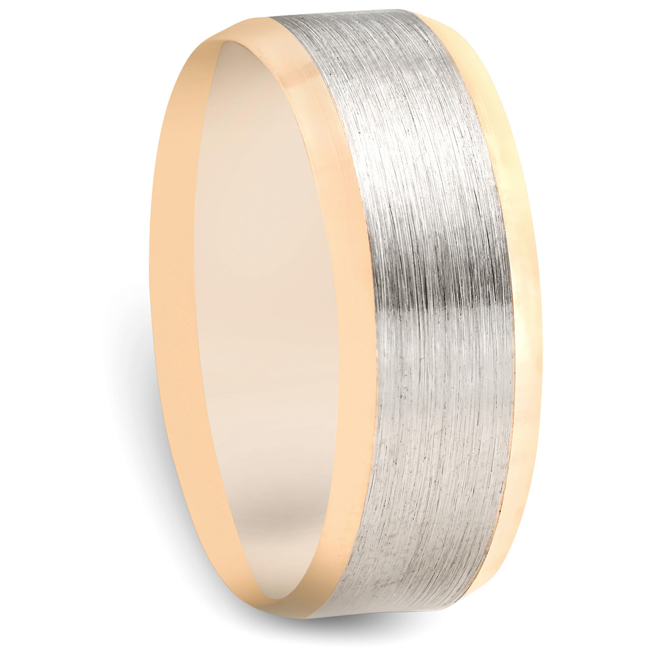 14k White & Yellw Gold Two Tone 7.5mm Matte Finish Mens Wedding Band