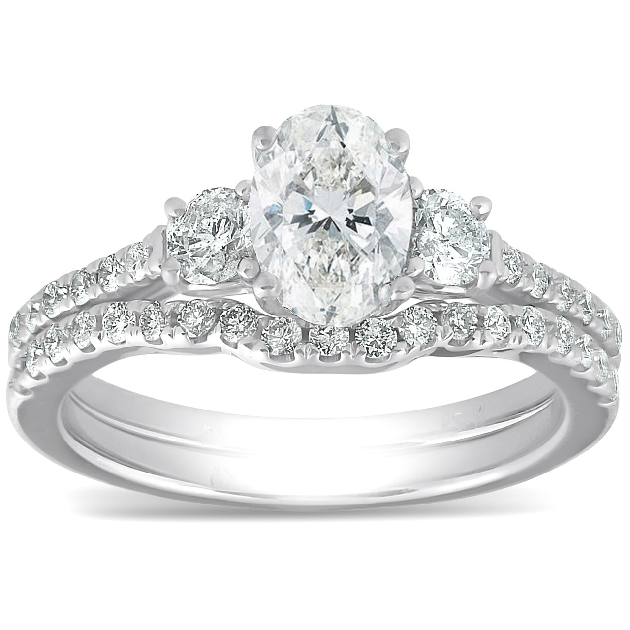 1 1/2 Ct Oval Shape Diamond Engagement Ring Wedding Set 14k White Gold (G-H, SI)