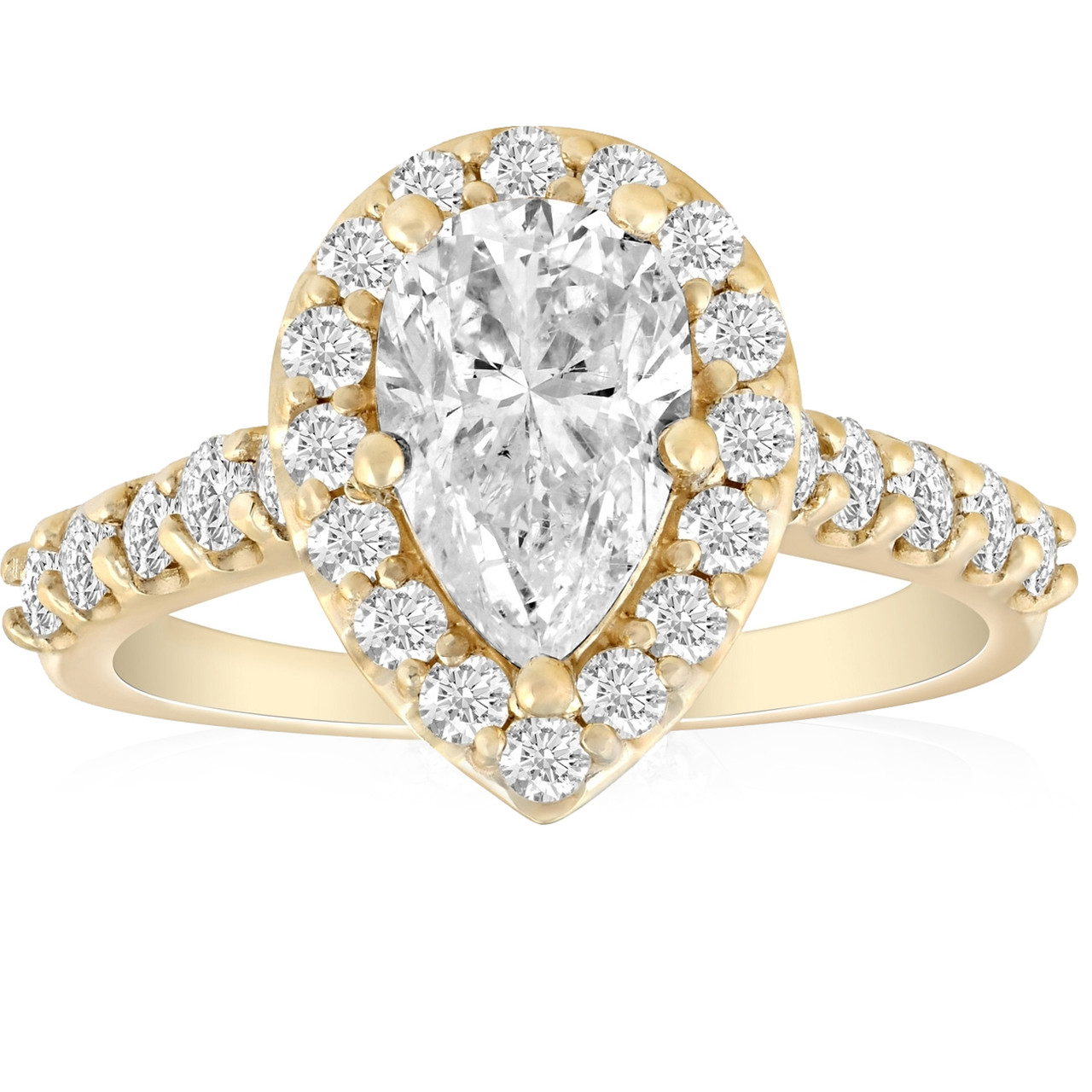 2 Ct Pear Shape Halo Diamond Engagement Ring 14k Yellow Gold (G-H, VS)