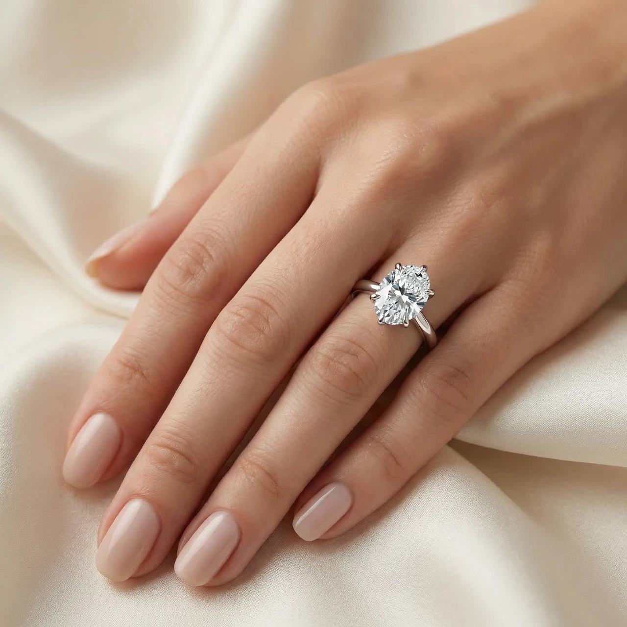 Certified 1 1/2Ct Oval Diamond Solitaire Engagement Ring 14k White Gold Lab Grown (G-H, VS2-SI1)