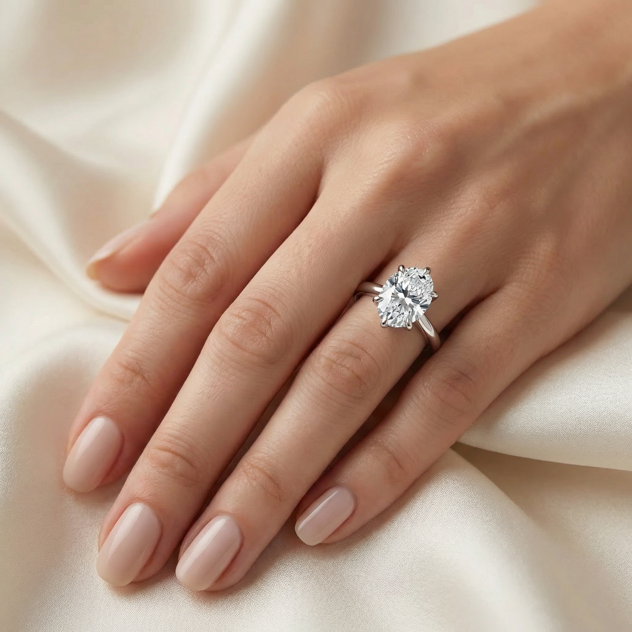 Certified 1 1/2Ct Oval Diamond Solitaire Engagement Ring 14k White Gold Lab Grown (G-H, VS2-SI1)