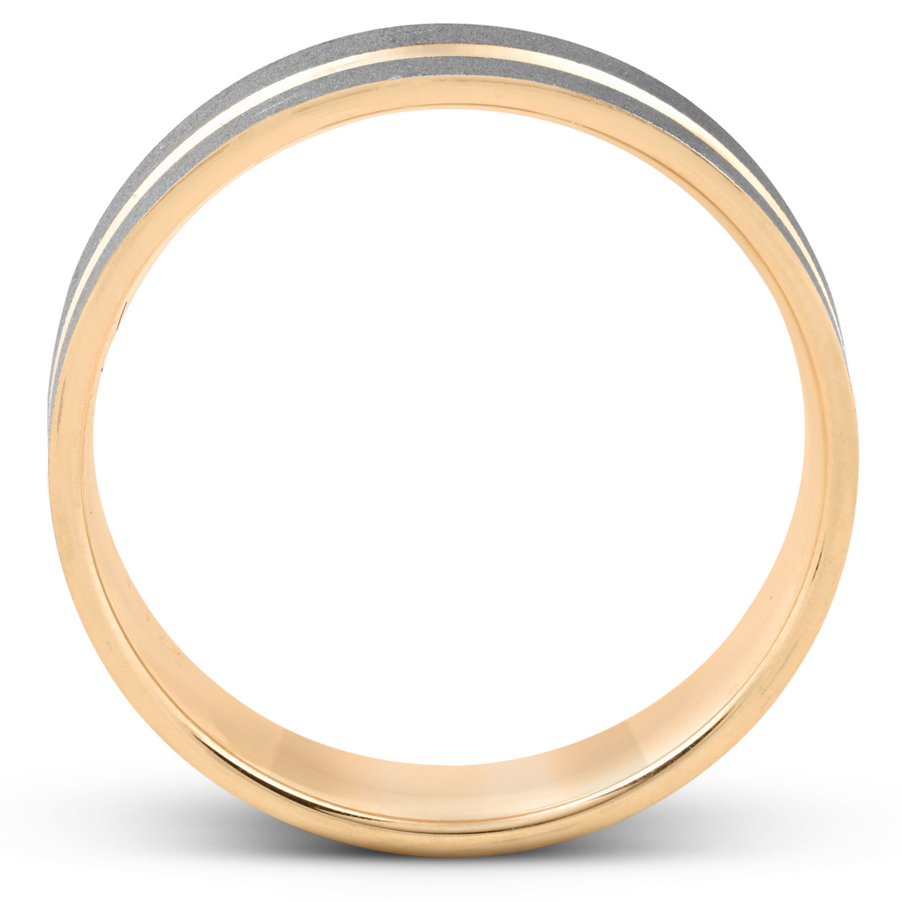 14k Yellow Gold & Black Brushed Mens 6mm Flat Comfort Fit Wedding Band