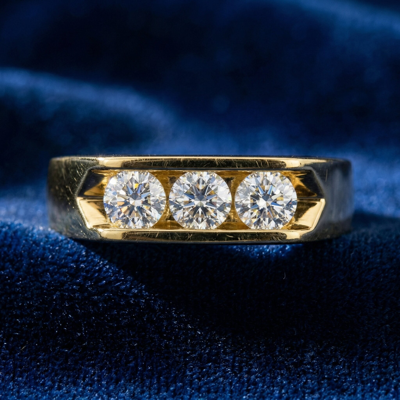 3/4 Ct Diamond Three Stone Mens Wedding 3 Round Jewelry Ring 10k Yellow Gold (H-I, I1)
