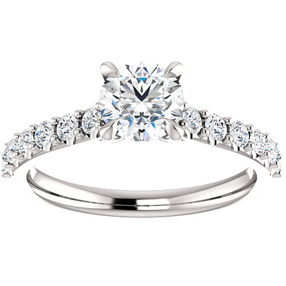 1 Ct Round Diamond Engagement Ring 14k White Gold Prong Set Single Row (H-I, I1)