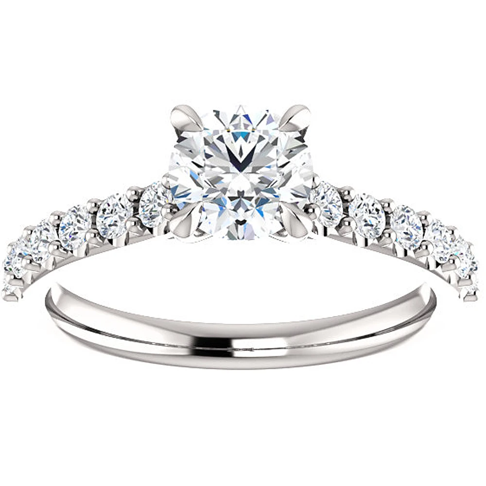 1 Ct Round Diamond Engagement Ring 14k White Gold Prong Set Single Row (H-I, I1)