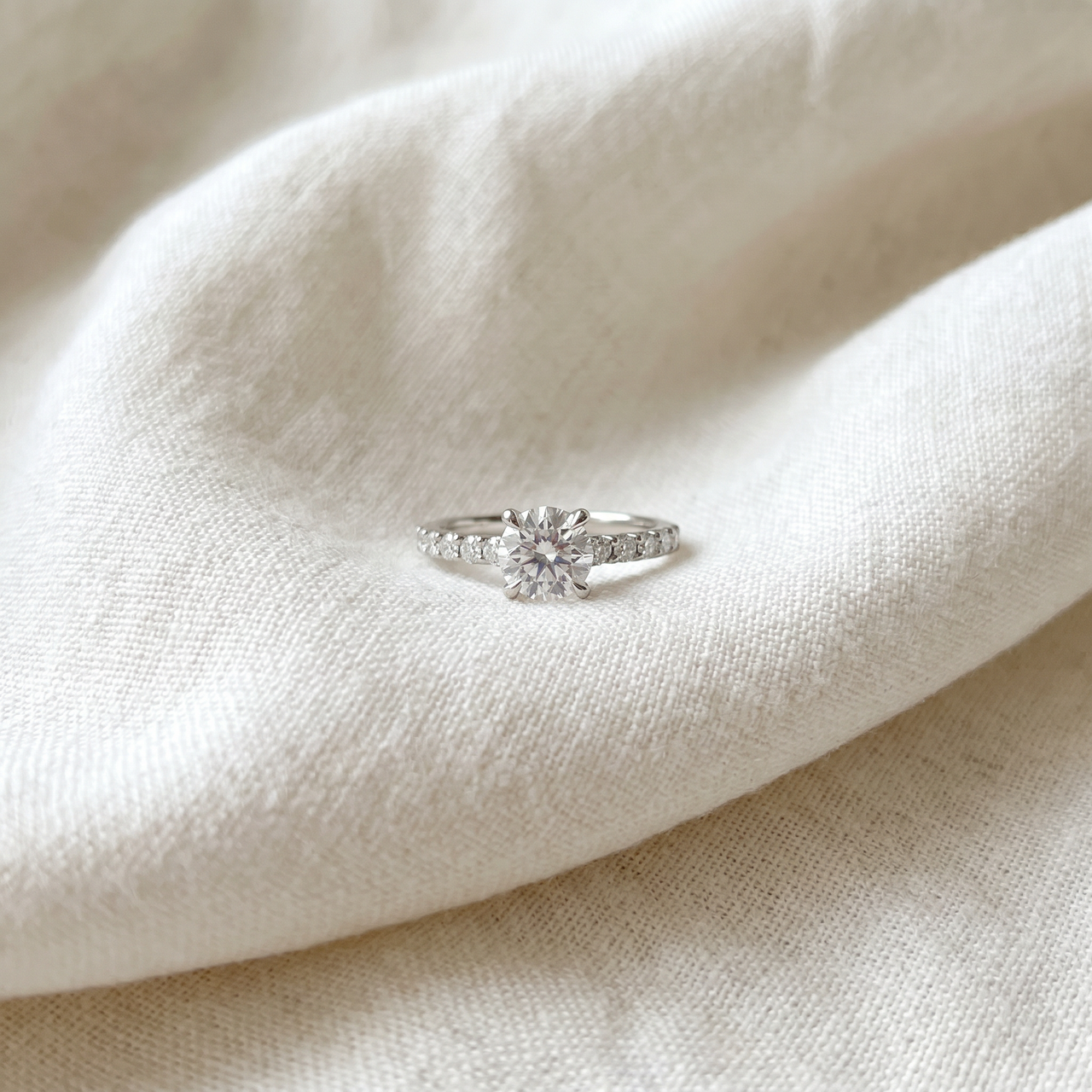 1 Ct Round Diamond Engagement Ring 14k White Gold Prong Set Single Row (H-I, I1)
